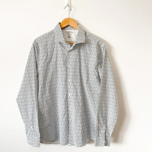 Calvin Klein Extreme Slim Fit Blue Floral Button Down Cotton Shirt Sz XL - Picture 1 of 5